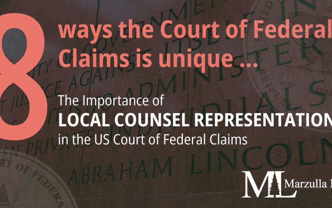 graphic header for article about "8 Ways the Court of Federal Claims Is Unique" in terms of legal practice