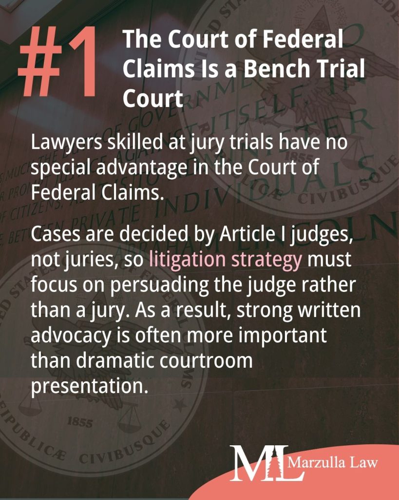 Slideshow by Marzulla Law explaining 8 reasons legal teams should hire local counsel for Court of Federal Claims litigation